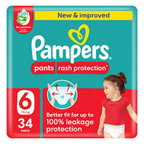 PAMPERS KDM BABY DIAPERS PANTS RASH PROTECTION S6 16+KG 34S