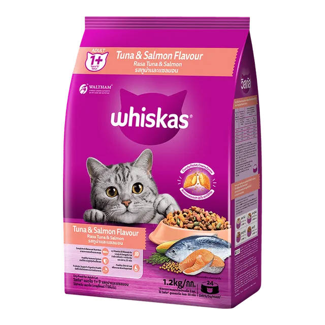 WHISKAS CAT FOOD ADULT TUNA & SALMON 1.2KG