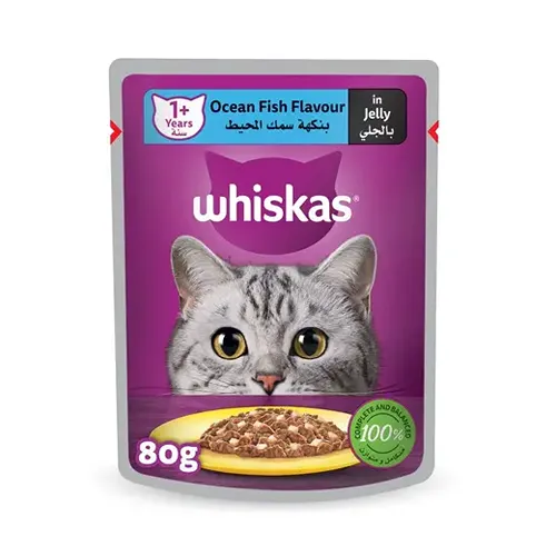 WHISKAS CAT FOOD OCEAN FISH IN JELLY 80G